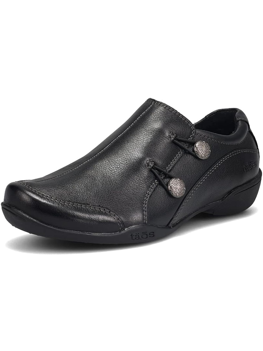 NWOT Taos Black Encore Leather Slip-On Loafer Decorative Buttons SZ 7
